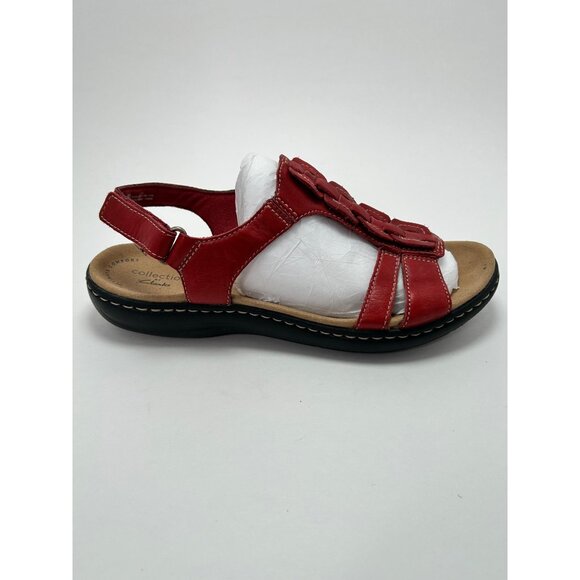 Clarks Shoes - Clarks Collection Sandals Women's Size 8 Red Leather Basket Weave‎ Detail